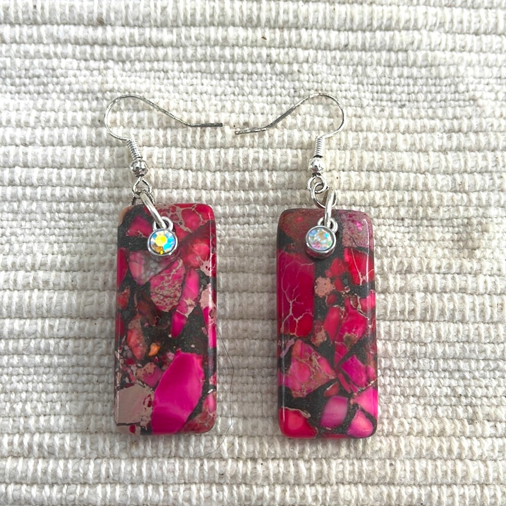 Pink Crazy Lace Agate and Cubic Zirconia earrings.